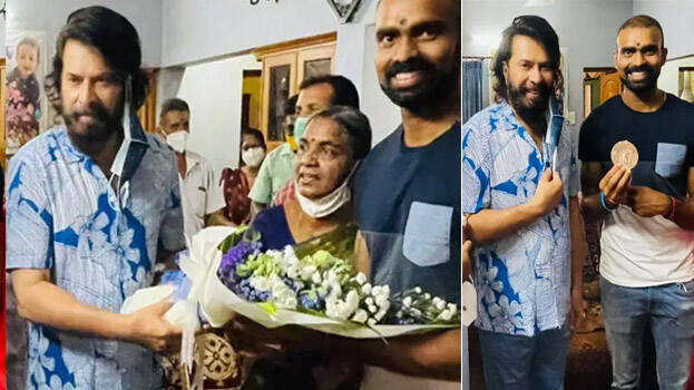 അപ്രതീക്ഷിതമായി വീട്ടിലെത്തി ഞെട്ടിച്ച് മമ്മൂട്ടി; ശ്രീജേഷിന് അഭിനന്ദനം, കൈ വിറച്ച് പോയെന്ന് താരം, വൈറലായി ചിത്രങ്ങള്‍