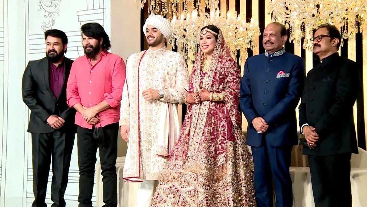 സിംപിള്‍ ലുക്കില്‍ മമ്മൂട്ടി; സ്റ്റൈലിഷ് ആയി മോഹന്‍ലാല്‍... താരരാജാക്കന്‍മാര്‍ ദുബായില്‍ വിവാഹ ചടങ്ങില്‍