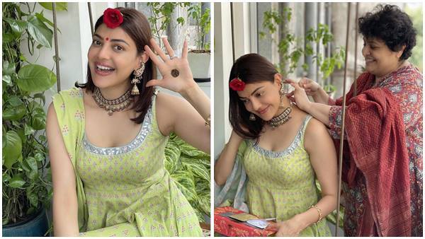 അമ്മയുടെ സുന്ദരിക്കുട്ടി; കാജൽ അഗർവാളിനെ ഒരുക്കി അമ്മ, ചിത്രങ്ങൾ