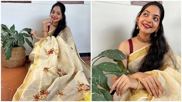 ഓണത്തിന് ഒരുക്കം; സാരിയിൽ സുന്ദരിയായി ആഹാന