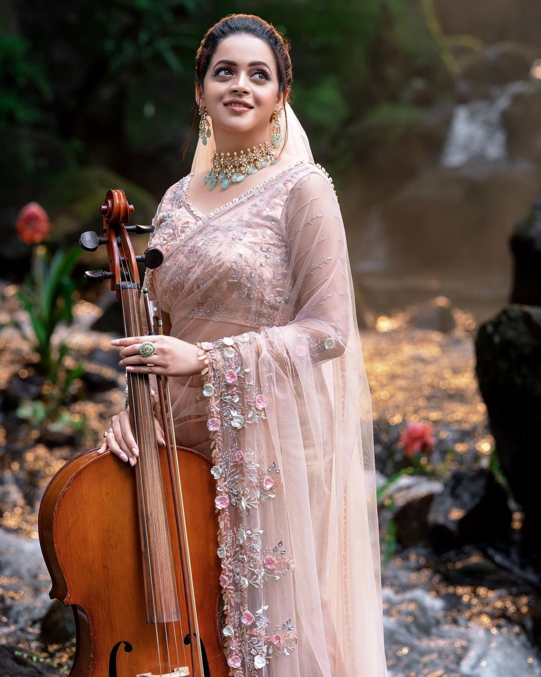 ഈ സൗന്ദര്യത്തിന്റെ രഹസ്യം ഒന്നുപറയുമോ; ഭാവനയുടെ വയലിന്‍ ചിത്രത്തില്‍ ആരാധകര്‍