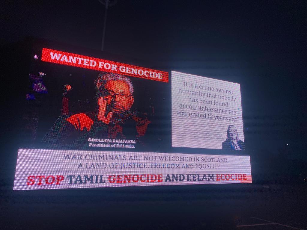 அவரை கைது செய்யுங்கள்...! இலங்கை அதிபர் கோத்தபாய ராஜபக்சேவுக்கு எதிராக போராட்டம்...! ஸ்காட்லாந்தின் கிளாஸ்கோ நகரில் திரளும் உலகத் தமிழர்கள்..! 