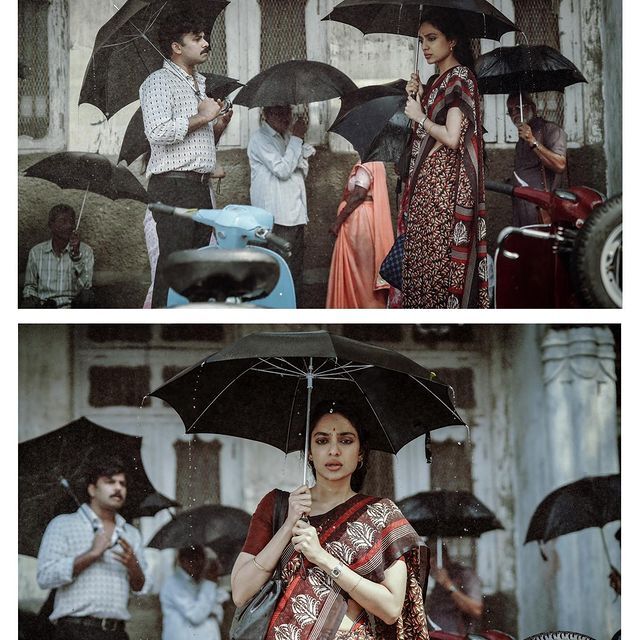 മൂര്‍ച്ഛയേറിയ നോട്ടം!! കുറുപ്പിലെ നായികയുടെ സാരി ലുക്ക് അടിപൊളി... ഏറ്റെടുത്ത് ആരാധകര്‍