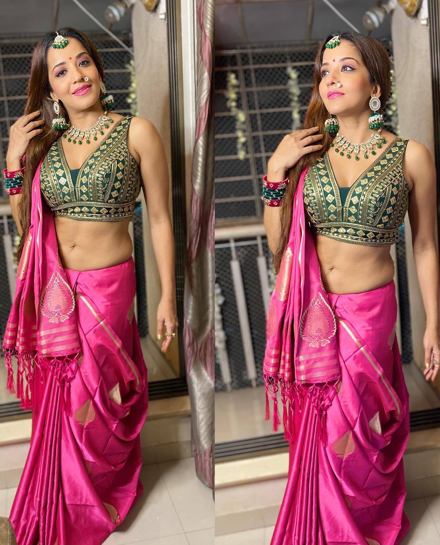 बनारसी साड़ी में बला की खूबसूरत लग रही हैं भोजपुरी क्वीन मोनालिसा, देखें Photos