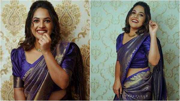 'ചിരികണ്ടാൽ മതി കണ്ണെടുക്കില്ല'; വയലറ്റ് സാരിയിൽ അതീവ സുന്ദരിയായി സീരിയൽ താരം അമൃത നായർ