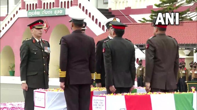 Mortal Remains Of those who died in the military chopper crash brought to Madras Regimental Centre