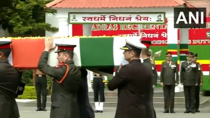 Mortal Remains Of those who died in the military chopper crash brought to Madras Regimental Centre