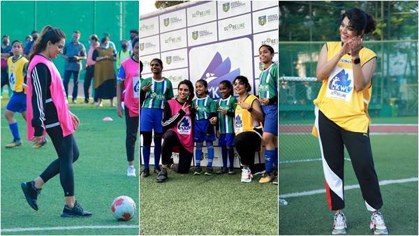 ഫുട്‌ബോളില്‍ മാളവികയുടെ ടീമിനെ എട്ടുനിലയില്‍ പൊട്ടിച്ച് റിമയുടെ ടീം; ആവേശമായി സെലിബ്രിറ്റി സൗഹൃദ മത്സരം