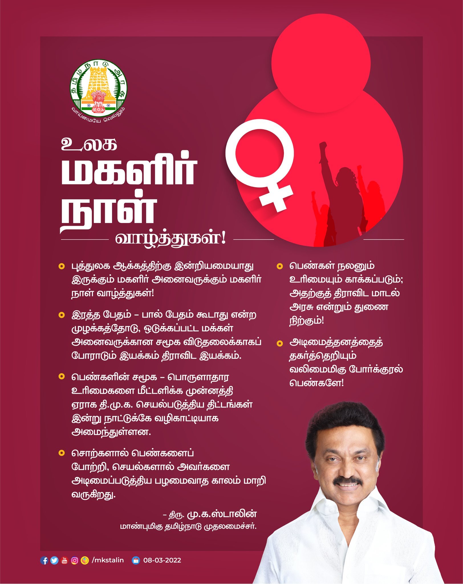 PHOTOS : உலக மகளிர் தினம் இன்று - முதலமைச்சர் ஸ்டாலின்,பிரதமர் மோடி வாழ்த்து!