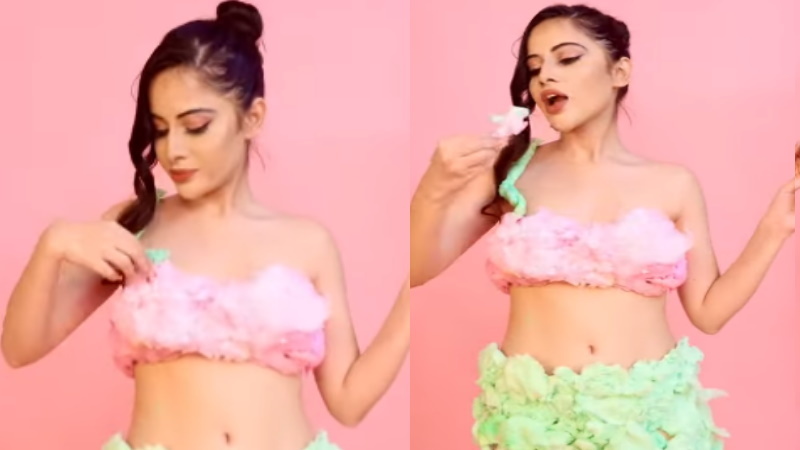 उर्फी जावेद ने अब ड्रेस की जगह पहन ली कॉटन कैंडी, यूजर बोले- इसे मैं खा लूं तो...