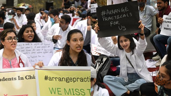 ഞങ്ങളുടെ ഭാവിവെച്ച് പന്താടരുത്; ജന്തര്‍ മന്ദറില്‍ മെഡിക്കല്‍ വിദ്യാര്‍ത്ഥികളുടെ പ്രതിഷേധം, ചിത്രങ്ങള്‍