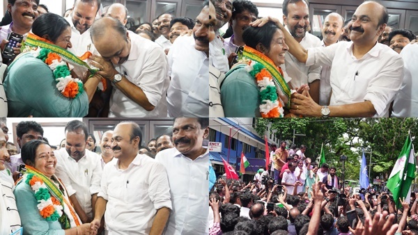 തലയില്‍ കൈ വെച്ച് അനുഗ്രഹിച്ച് വിഡി, ഈറനണിഞ്ഞ് ഉമ തോമസ്: വൈകാരികമായ രംഗങ്ങള്‍