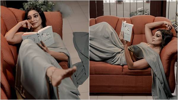 എന്തോ കാര്യമായി വായിക്കുന്നുണ്ട്, അല്ലേ ഋതു; എന്തായാലും സാരി പൊളിച്ചു, വൈറല്‍ ചിത്രങ്ങള്‍