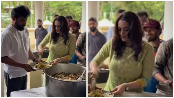  ബിരിയാണി വിളമ്പി ഭാവന..കൈയ്യടിച്ച് ഷറഫുദ്ദീൻ..വൈറലായി വിഡിയോയും ചിത്രങ്ങളും