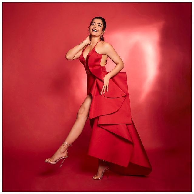 Actress Rashmika Mandanna shares her sizzling photos in red gown on instagram