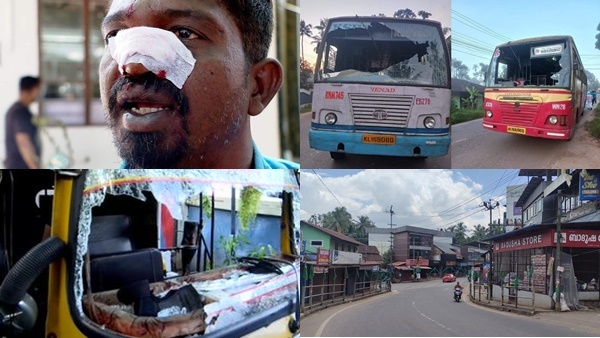 ഹർത്താലില്‍ പരക്കെ അക്രമം; വാഹനങ്ങള്‍ തകർത്തു, ഏഷ്യാനെറ്റ് ന്യൂസ് സംഘത്തിനെതിരെയും അക്രമം-ചിത്രങ്ങള്‍ കാണാം