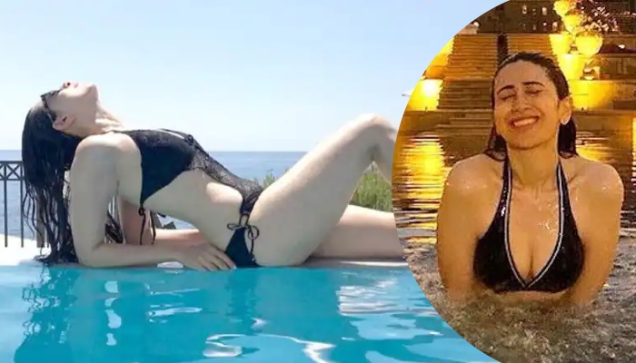 PHOTO: 48 साल की करिश्मा कपूर ब्लैक बिकिनी पहन उतरीं स्विमिंग पूल में, फैंस हुए क्रेजी