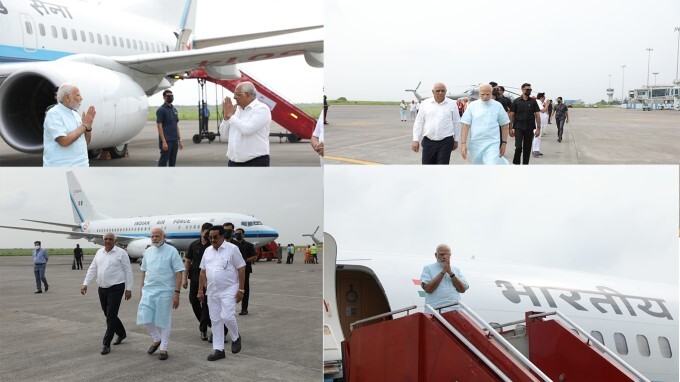 PM Modi received by CM Bhupendra Patel in Surat, Gujarat - Oneindia