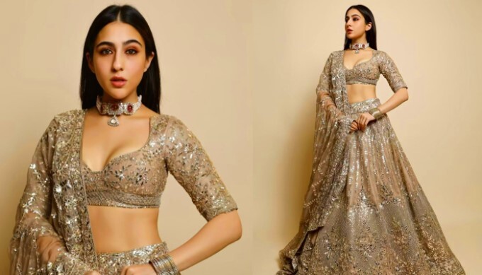 Bollywood Actress Sara Ali Khan Looks Gorgeous In This Golden Lehenga