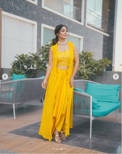 Check Out Actress Hina Khan Looks Stunning In Yellow Dress