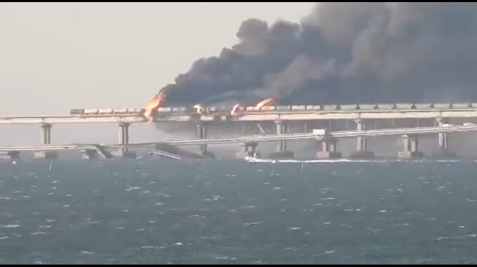Key bridge connecting Crimea to Russia hit by huge explosion