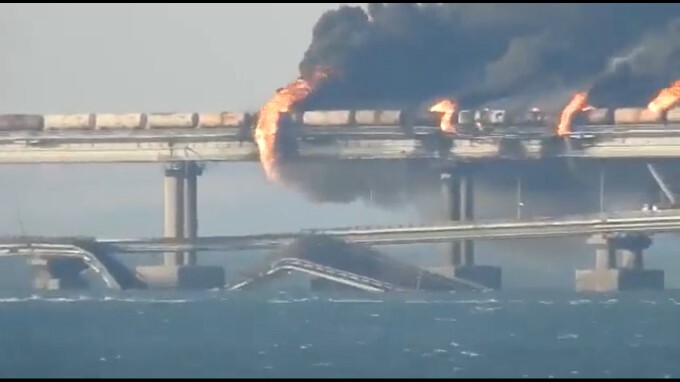 Key bridge connecting Crimea to Russia hit by huge explosion