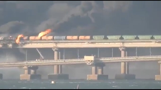 Key bridge connecting Crimea to Russia hit by huge explosion