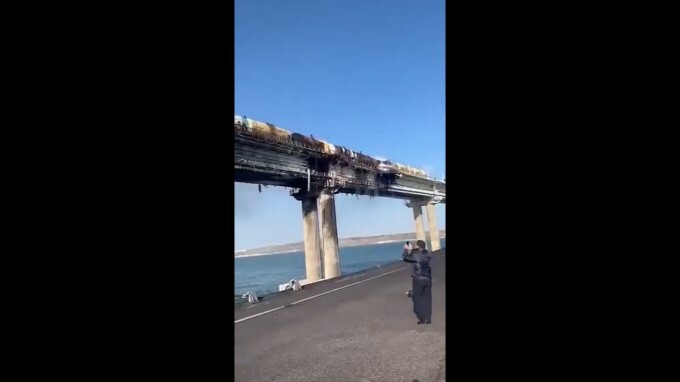 Key bridge connecting Crimea to Russia hit by huge explosion