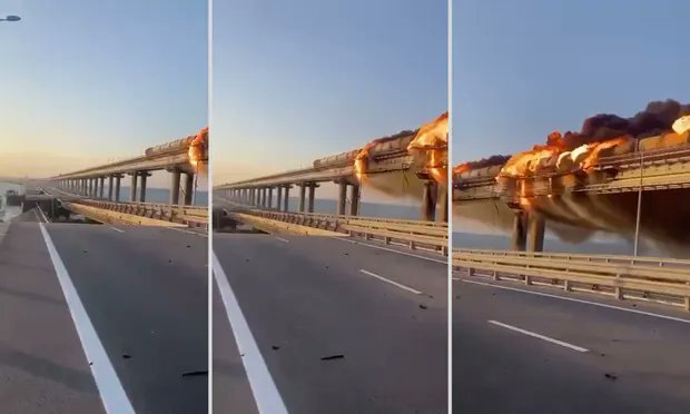 Key bridge connecting Crimea to Russia hit by huge explosion