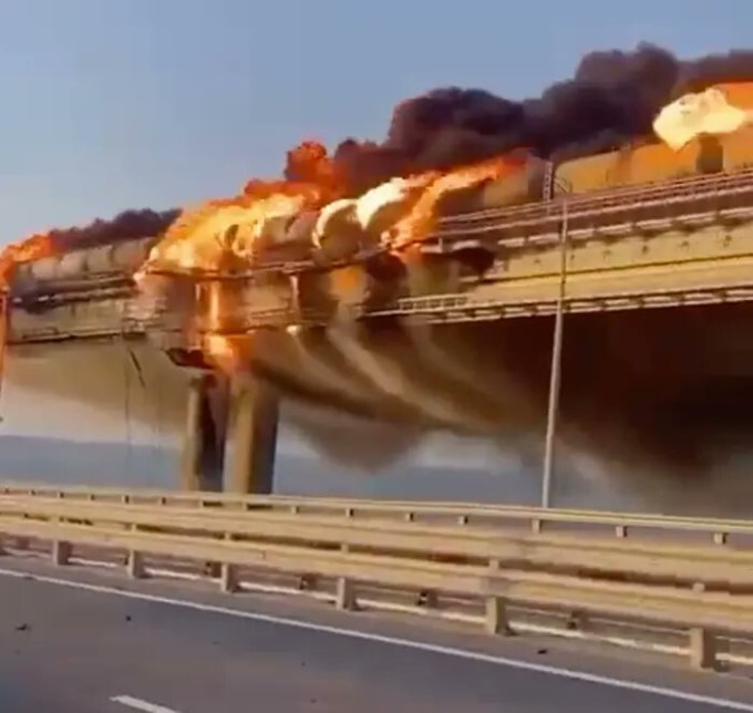 Key bridge connecting Crimea to Russia hit by huge explosion