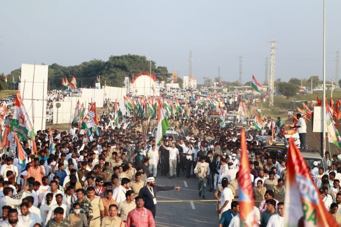 Congress leaders during Bharat Jodo Yatra, in Kamareddy, Telangana