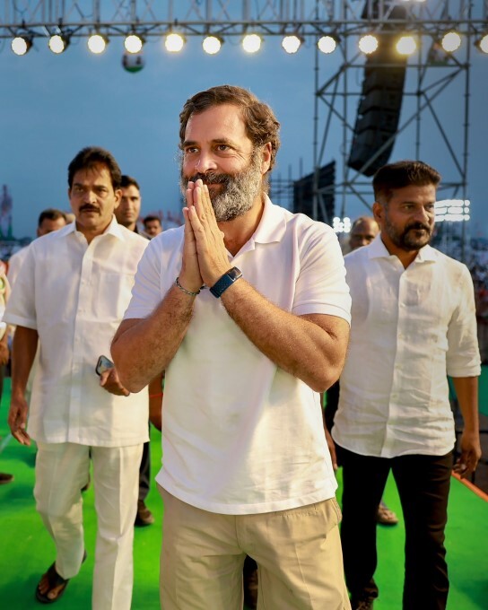 Congress leaders during Bharat Jodo Yatra, in Kamareddy, Telangana