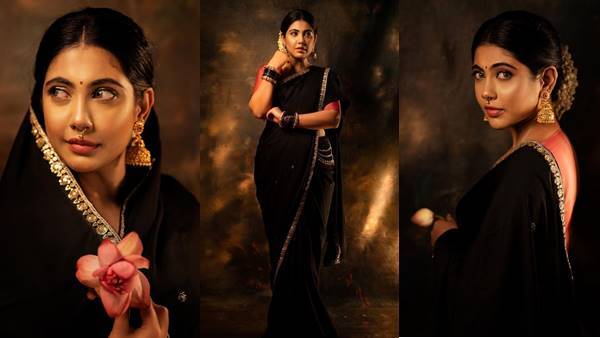 Nayana Elza: ട്രഡീഷണൽ‌ ‌ക്വീൻ... കറുപ്പ് സാരിയിൽ രവി വർമ ചിത്രം പോലെ നയന എൽസ!