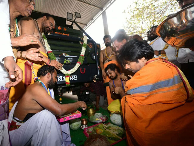 Pawan Kalyan Performs Puja For His Varahi Campaign Vehicle; See Photos