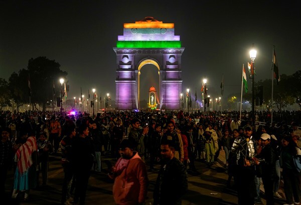 Rashtrapati Bhavan Illuminated With Laser Light On The 74th Republic Day, In New Delhi