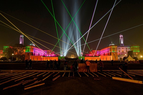 Rashtrapati Bhavan Illuminated With Laser Light On The 74th Republic Day, In New Delhi