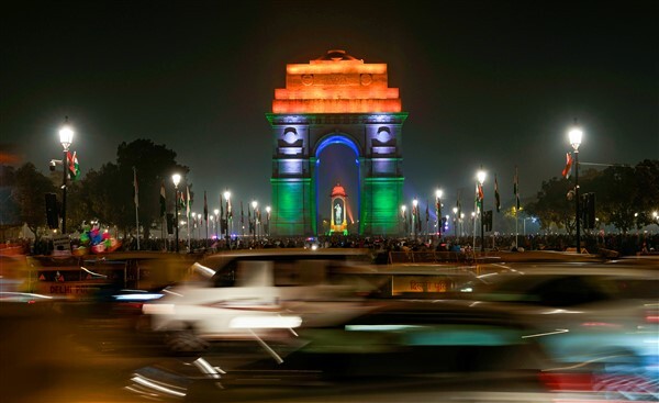 Rashtrapati Bhavan Illuminated With Laser Light On The 74th Republic Day, In New Delhi