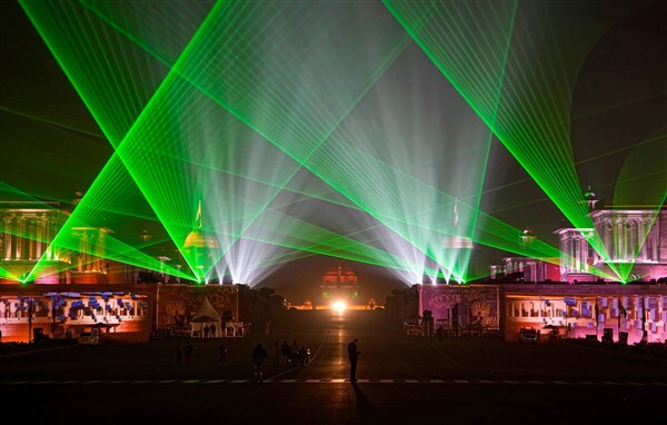 Rashtrapati Bhavan Illuminated With Laser Light On The 74th Republic Day, In New Delhi