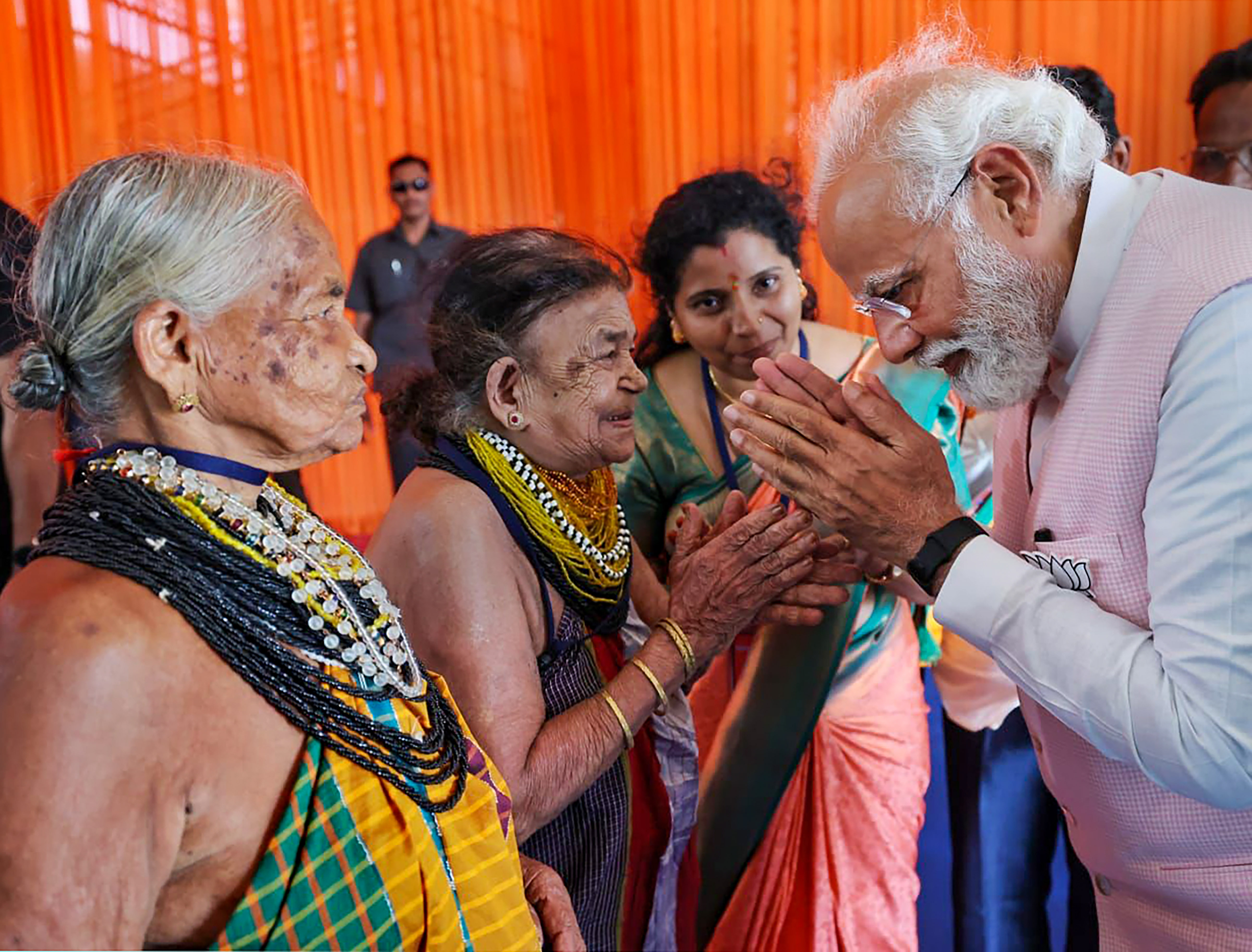 PM Narendra Modi meets Padma Shri Tulsi Gowda during his visit to Karnataka ahead of the State Assembly elections 2023