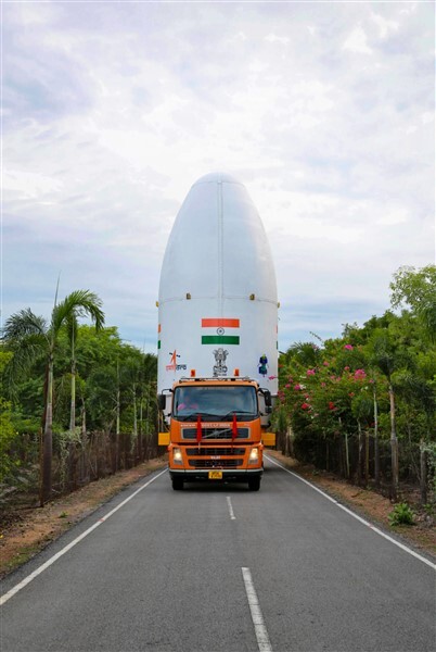 Chandrayaan-3 being shifted to the launch pad at Satish Dhawan Space Centre, in Sriharikota