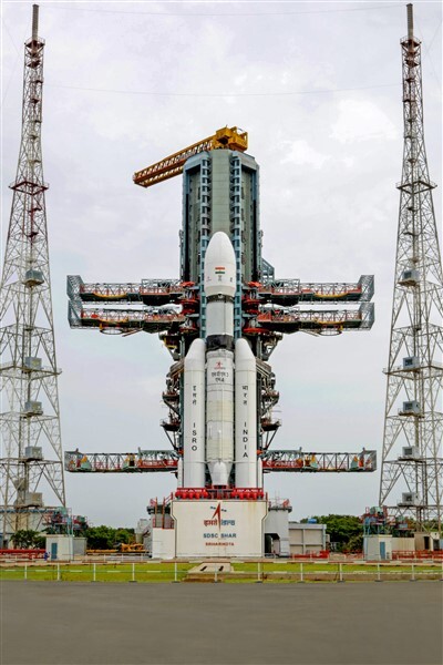 Chandrayaan-3 being shifted to the launch pad at Satish Dhawan Space Centre, in Sriharikota