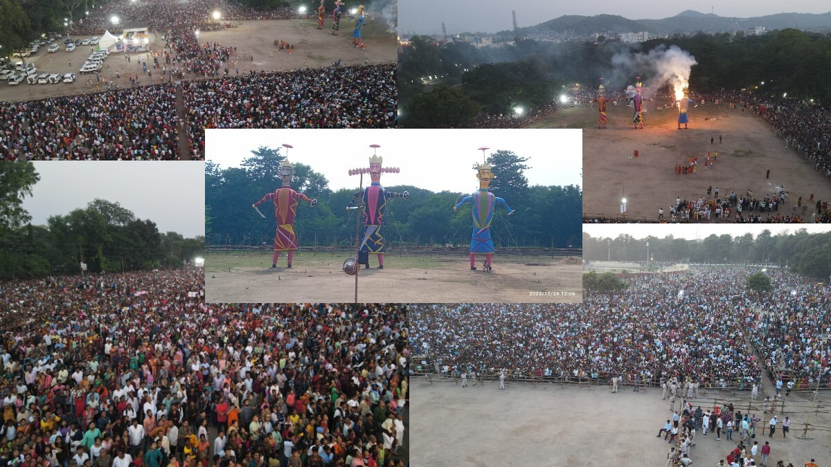 Photos: रावण दहन की ड्रोन कैमरा से ली गई तस्वीर, लाखों की तादाद में जुटे लोग, देखिए दिलकश नज़ारा