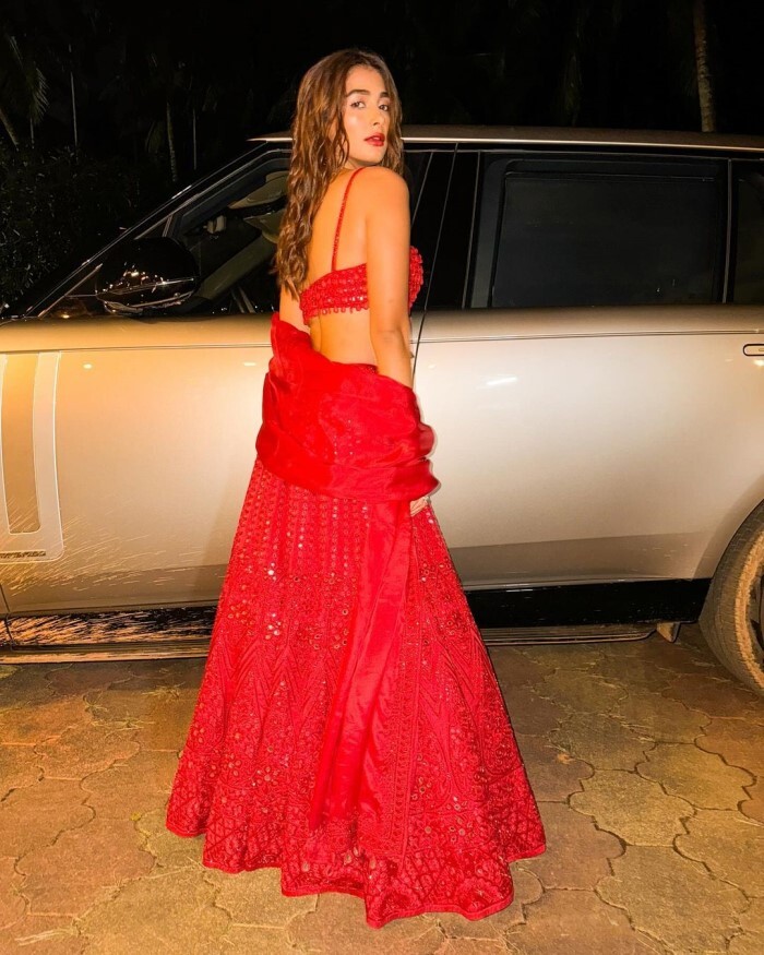 Pooja Hegde in Red Lehenga