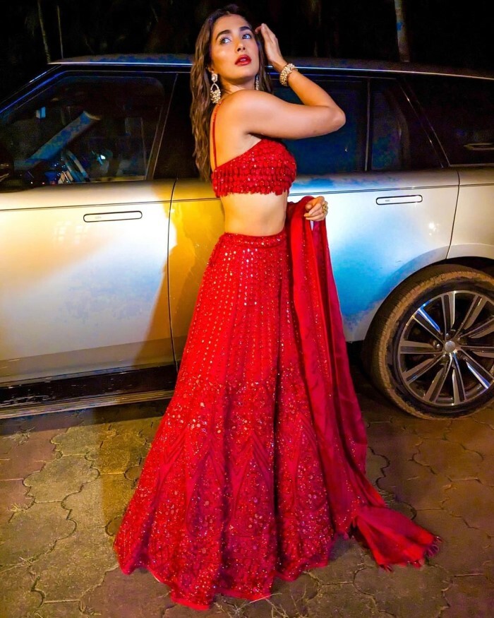 Pooja Hegde in Red Lehenga