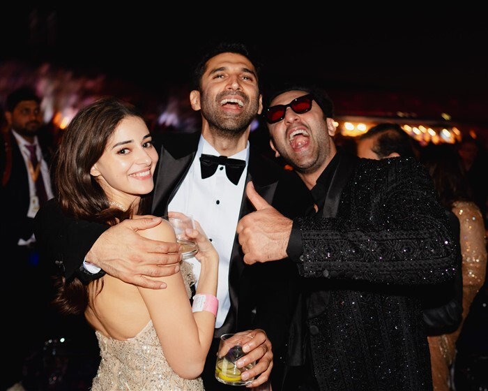 Ananya Panday, Aditya Roy Kapoor, and Ranbir Kapoor spotted at the pre-wedding celebration.