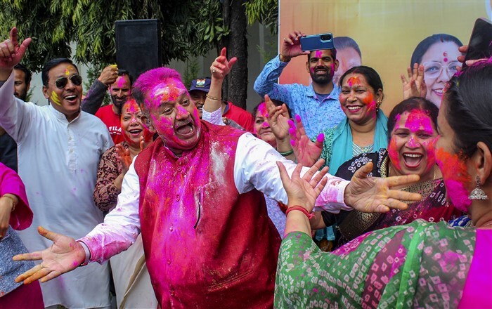 Uttarakhand Minister Ganesh Joshi during a Holi Milan programme at his residence