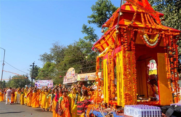 Devotees of Pashupatinath Nepali Community participate in a procession