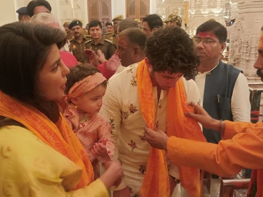 Priyanka, Nick and Malti were seen offering prayers at the temple