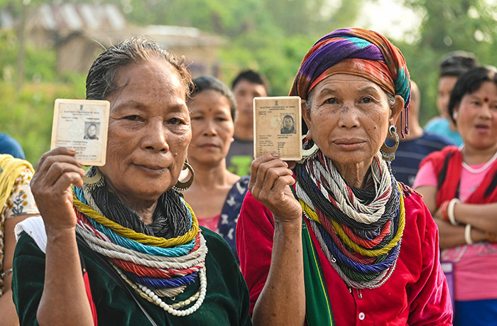 Agartala: Bru (ethnic group) people show their ID cards