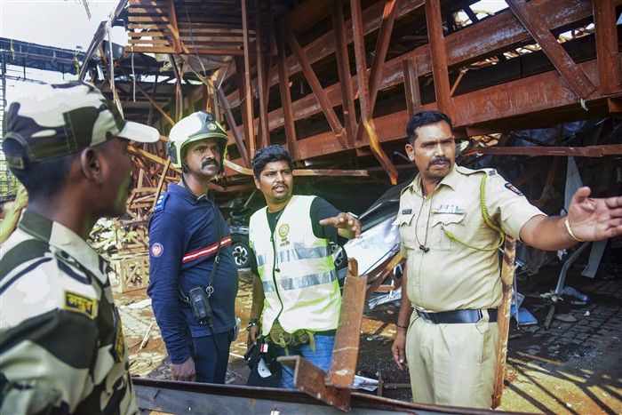 escue and relief work underway near the site of the hoarding collapse at Ghatkopar, in Mumbai,